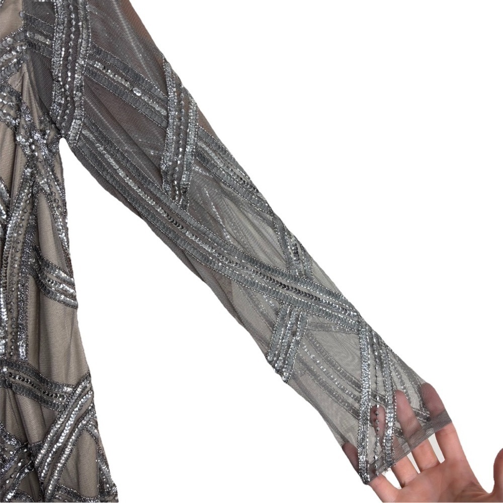 Ashley Lauren 1450 Sequin Jumpsuit Women’s Size 6 Silver & Beige Cut Out NWT - Picture 6 of 8